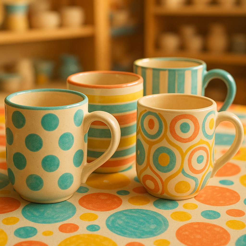 Colorful hand-painted ceramic mugs