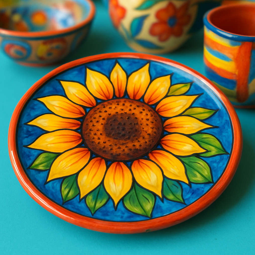Hand-painted ceramic plate with sunflower