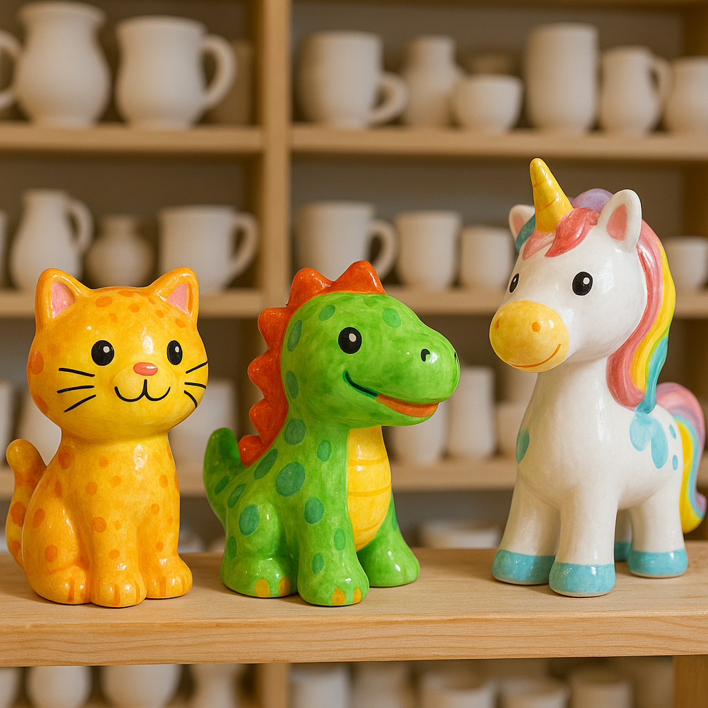 Whimsical painted ceramic figurines